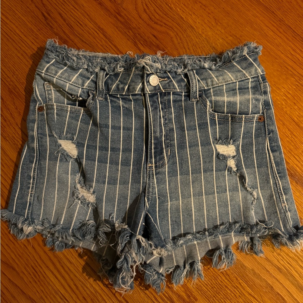 Frayed Denim Striped Shorts